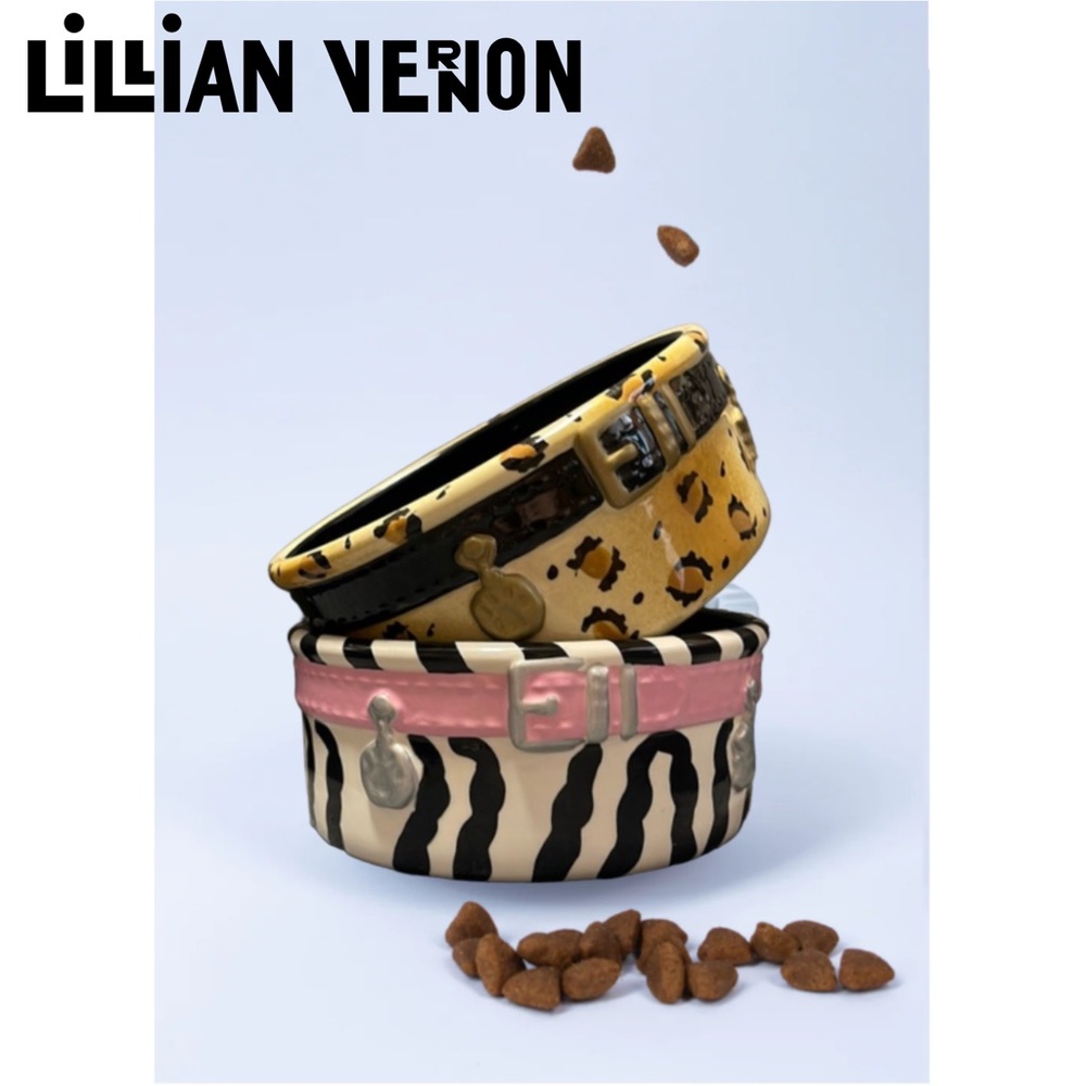Lillian Vernon Animal Print Belt Buckle Pet Bowls